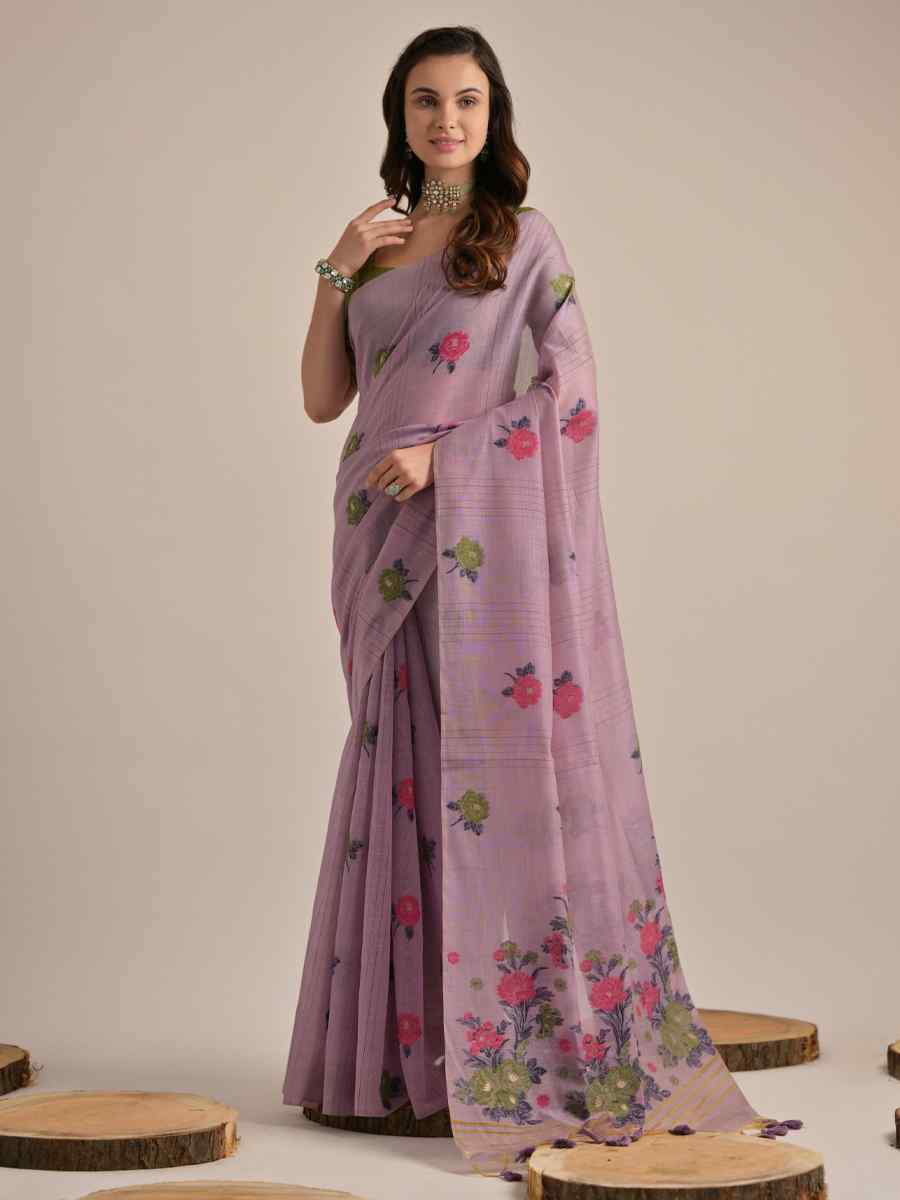 Lavender Cotton Handwoven Festival Casual Classic Style Saree