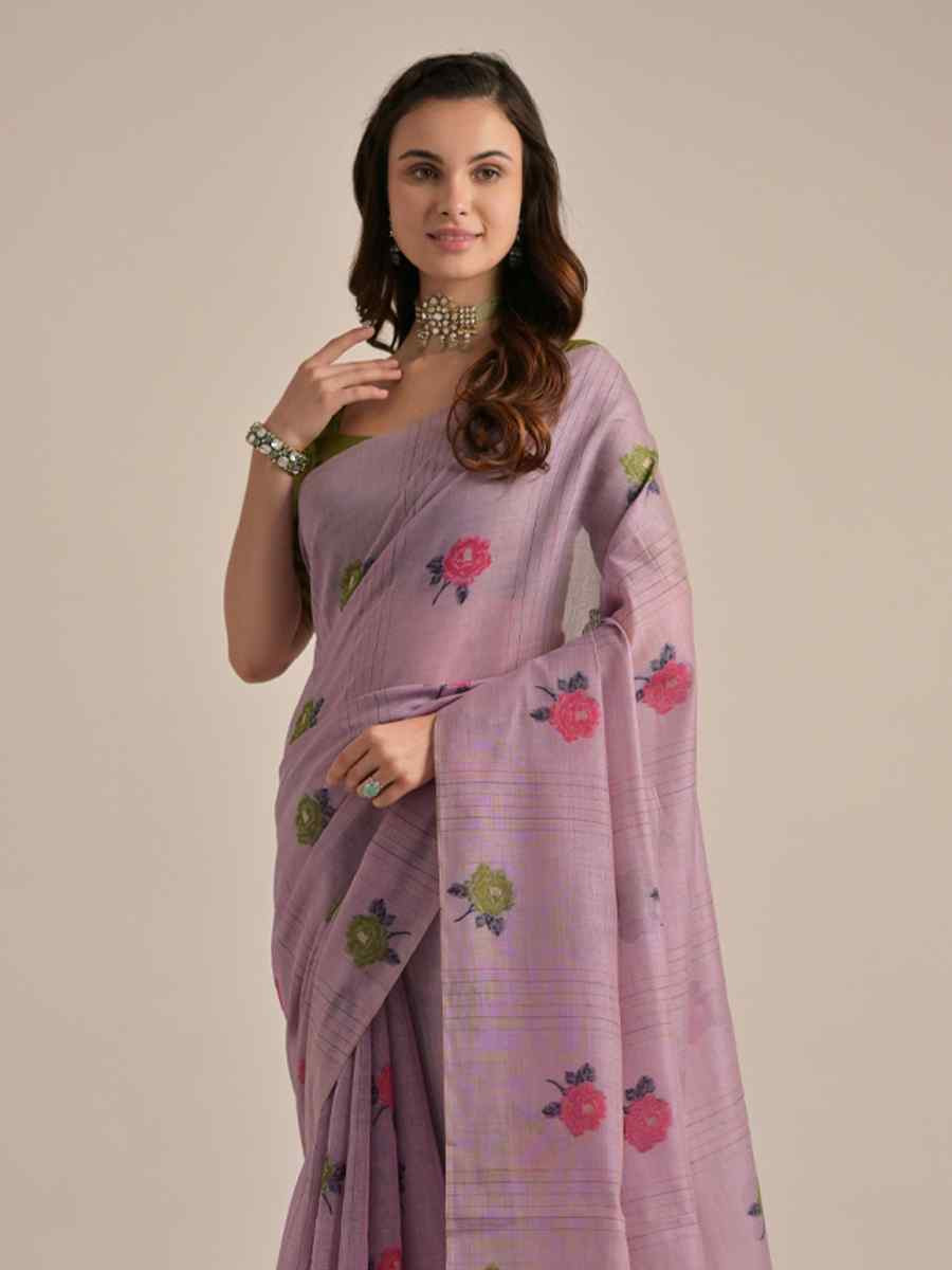 Lavender Cotton Handwoven Festival Casual Classic Style Saree