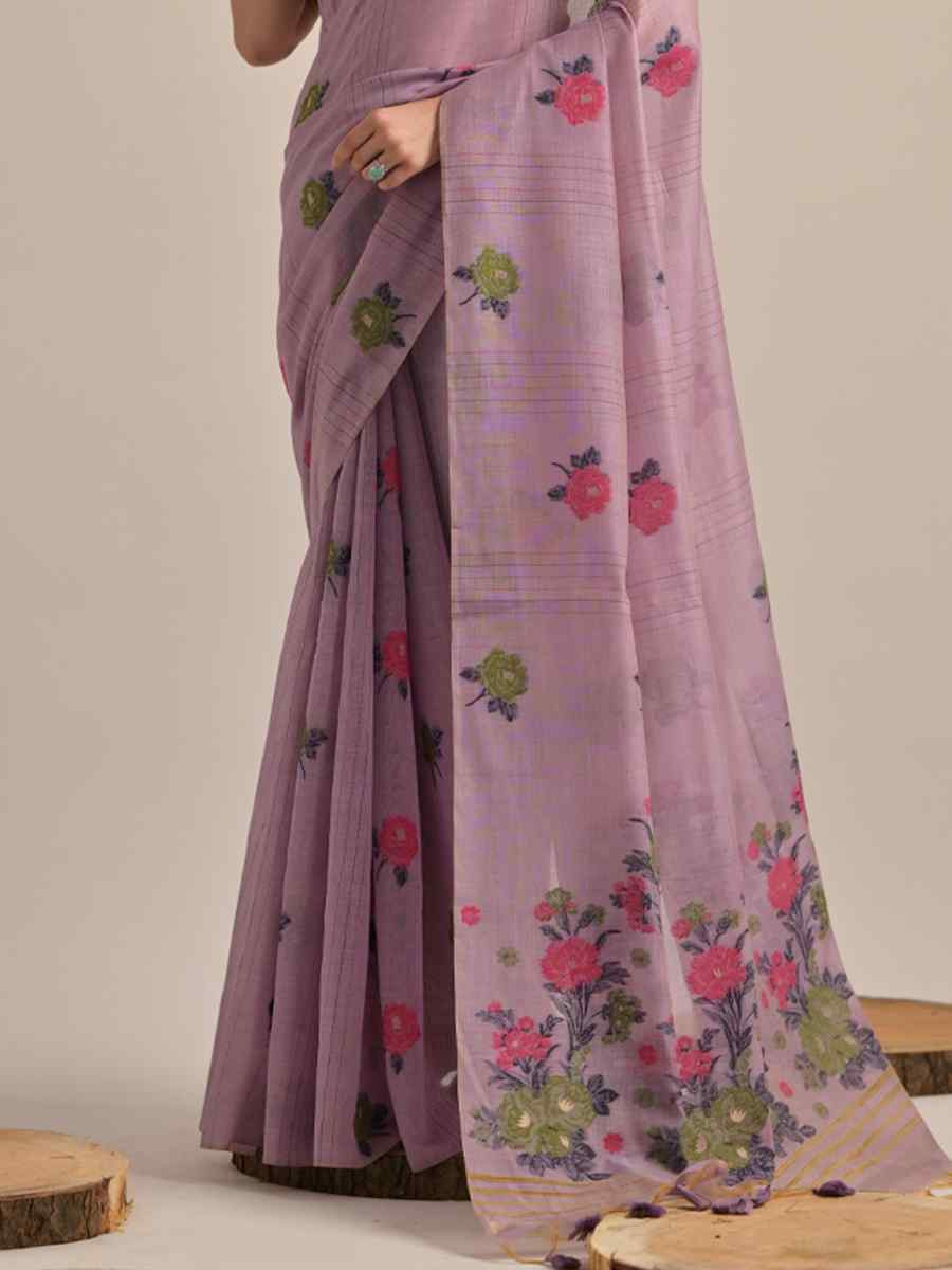 Lavender Cotton Handwoven Festival Casual Classic Style Saree