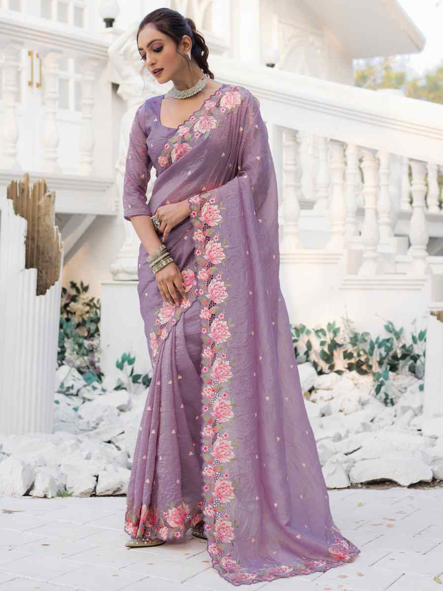 Lavender Crush Silk Handwoven Festival Wedding Heavy Border Saree