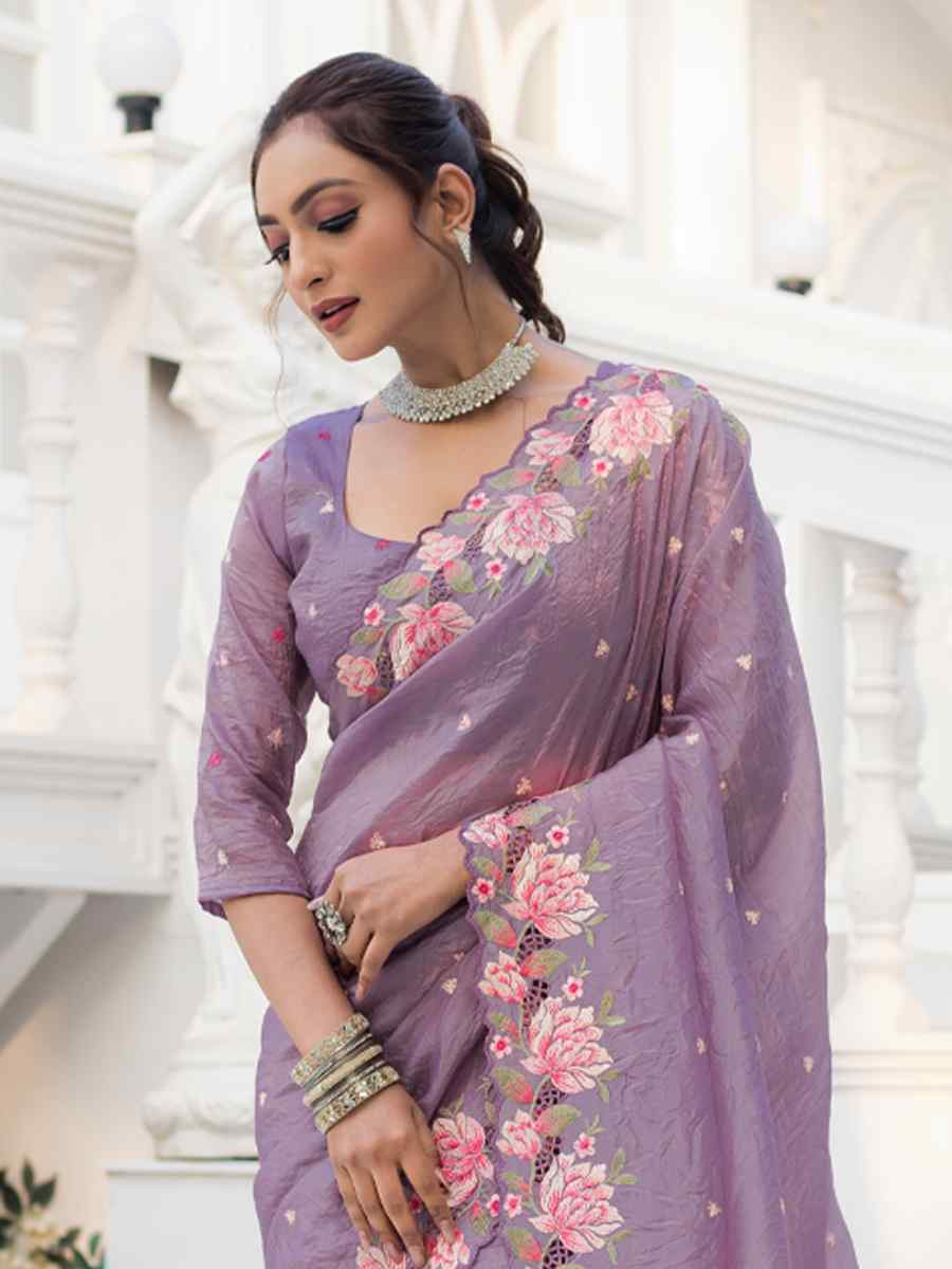 Lavender Crush Silk Handwoven Festival Wedding Heavy Border Saree