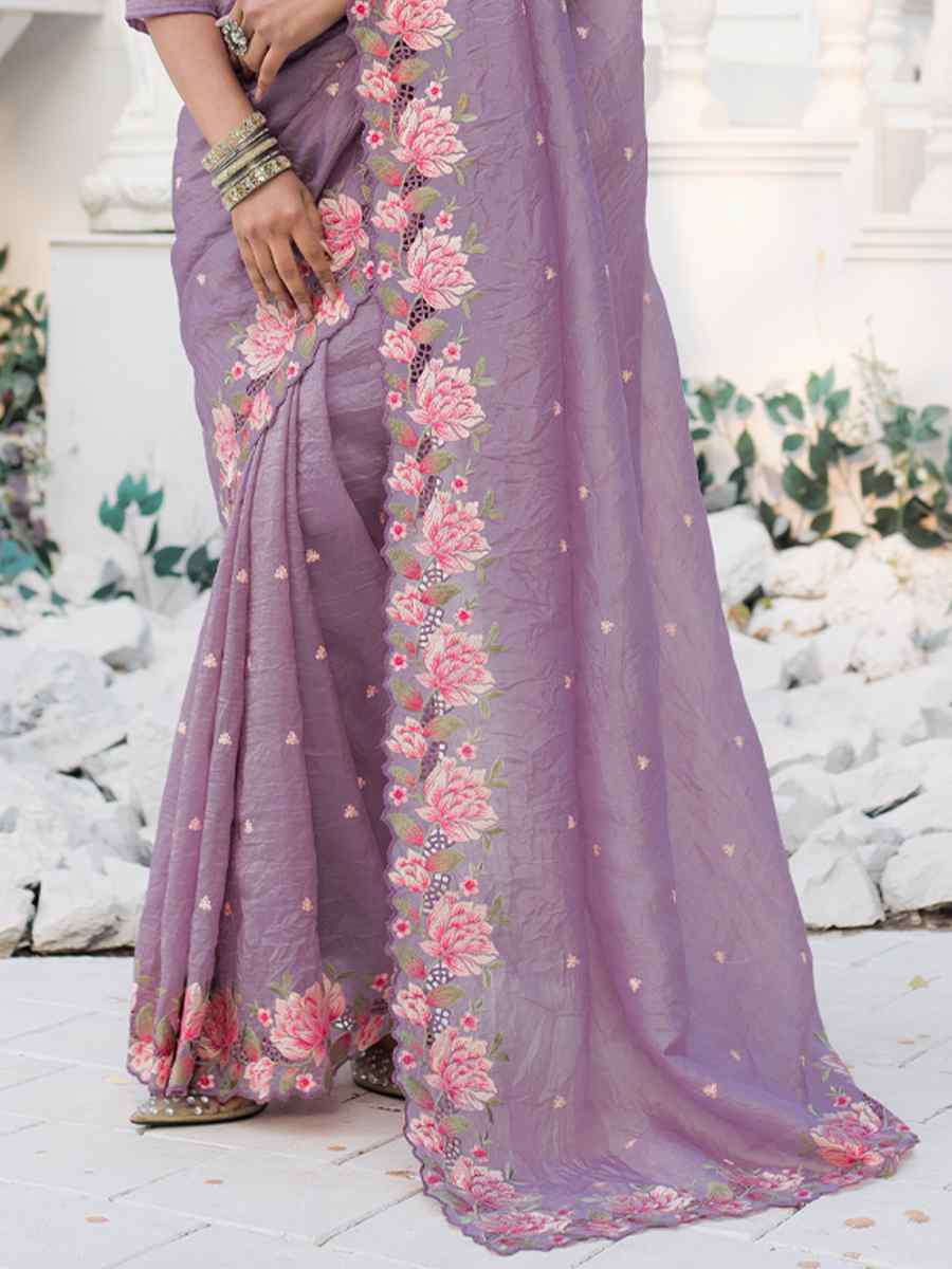 Lavender Crush Silk Handwoven Festival Wedding Heavy Border Saree