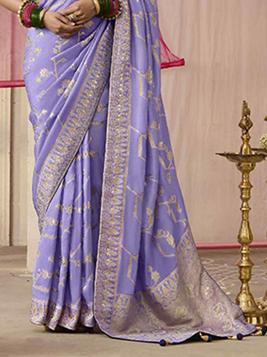 Lavender Dola Viscose Silk Handwoven Festival Wedding Heavy Border Saree