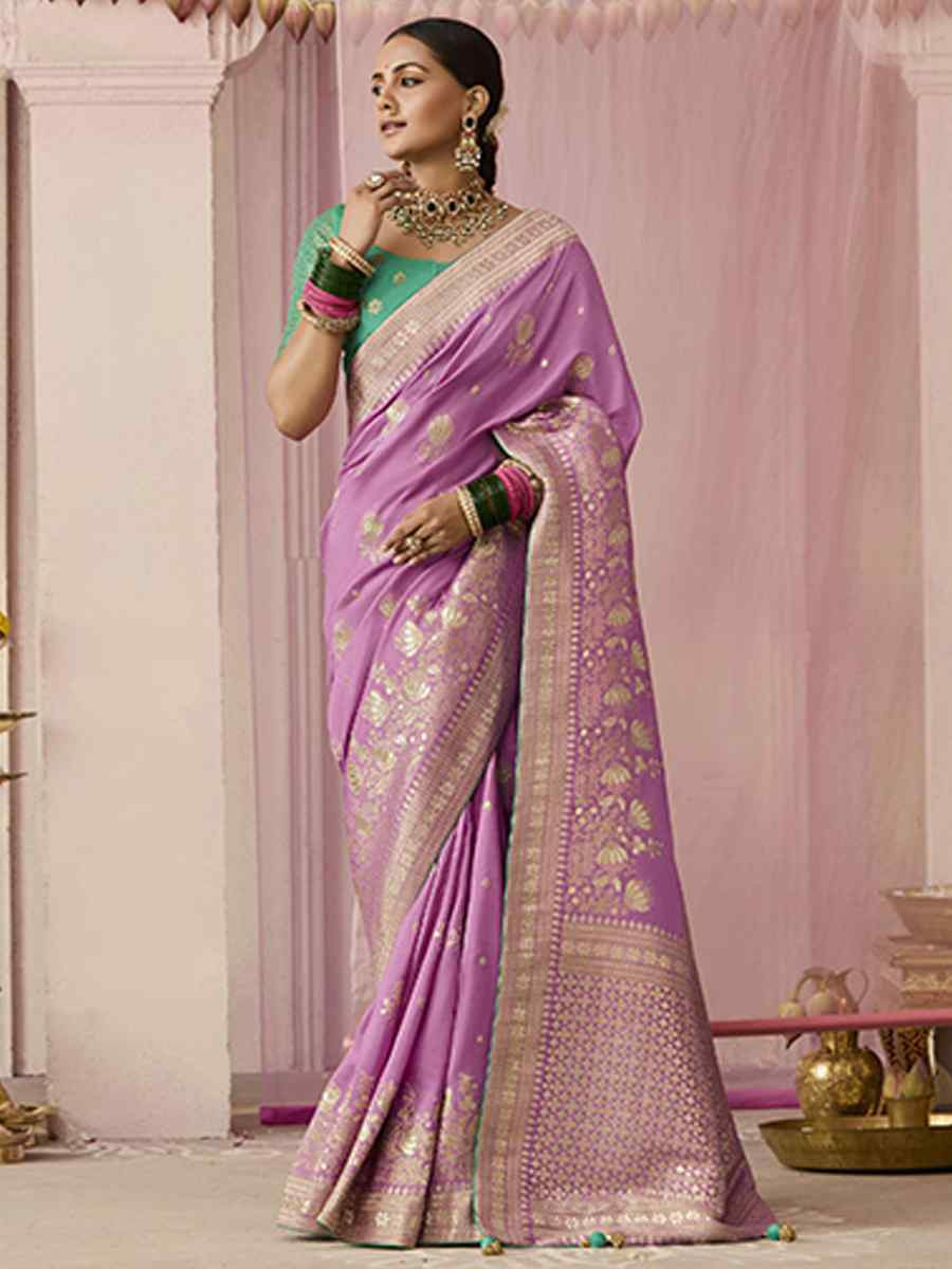 Lavender Dola Viscose Silk Handwoven Festival Wedding Heavy Border Saree