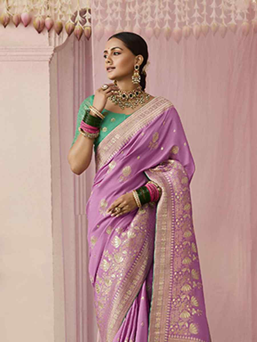 Lavender Dola Viscose Silk Handwoven Festival Wedding Heavy Border Saree