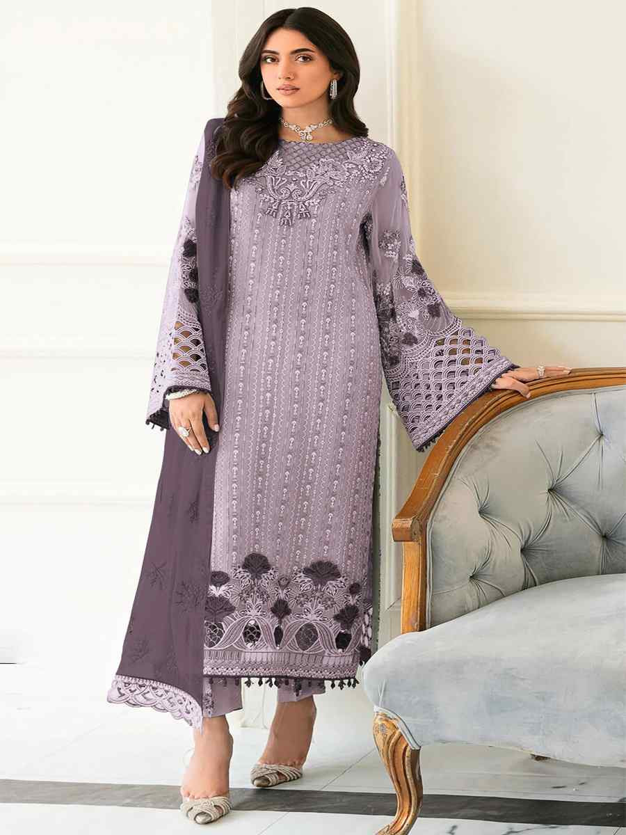 Lavender Faux Georgette Embroidered Festival Casual Pant Salwar Kameez