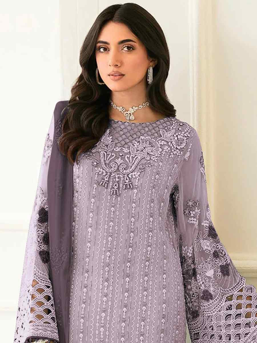 Lavender Faux Georgette Embroidered Festival Casual Pant Salwar Kameez