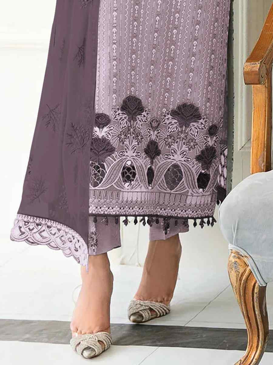 Lavender Faux Georgette Embroidered Festival Casual Pant Salwar Kameez