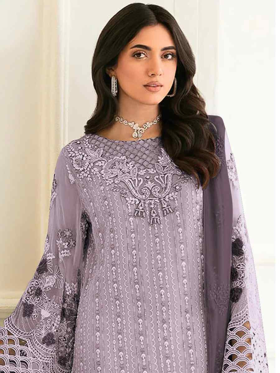 Lavender Faux Georgette Embroidered Festival Casual Pant Salwar Kameez