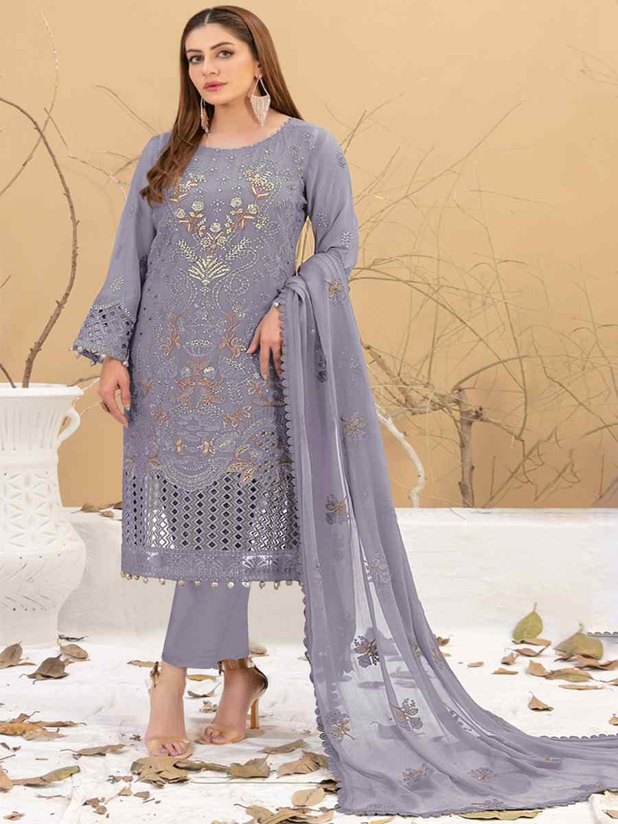 Lavender Faux Georgette Embroidered Festival Casual Pant Salwar Kameez