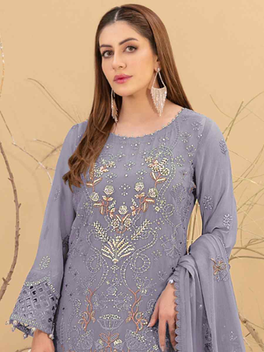 Lavender Faux Georgette Embroidered Festival Casual Pant Salwar Kameez