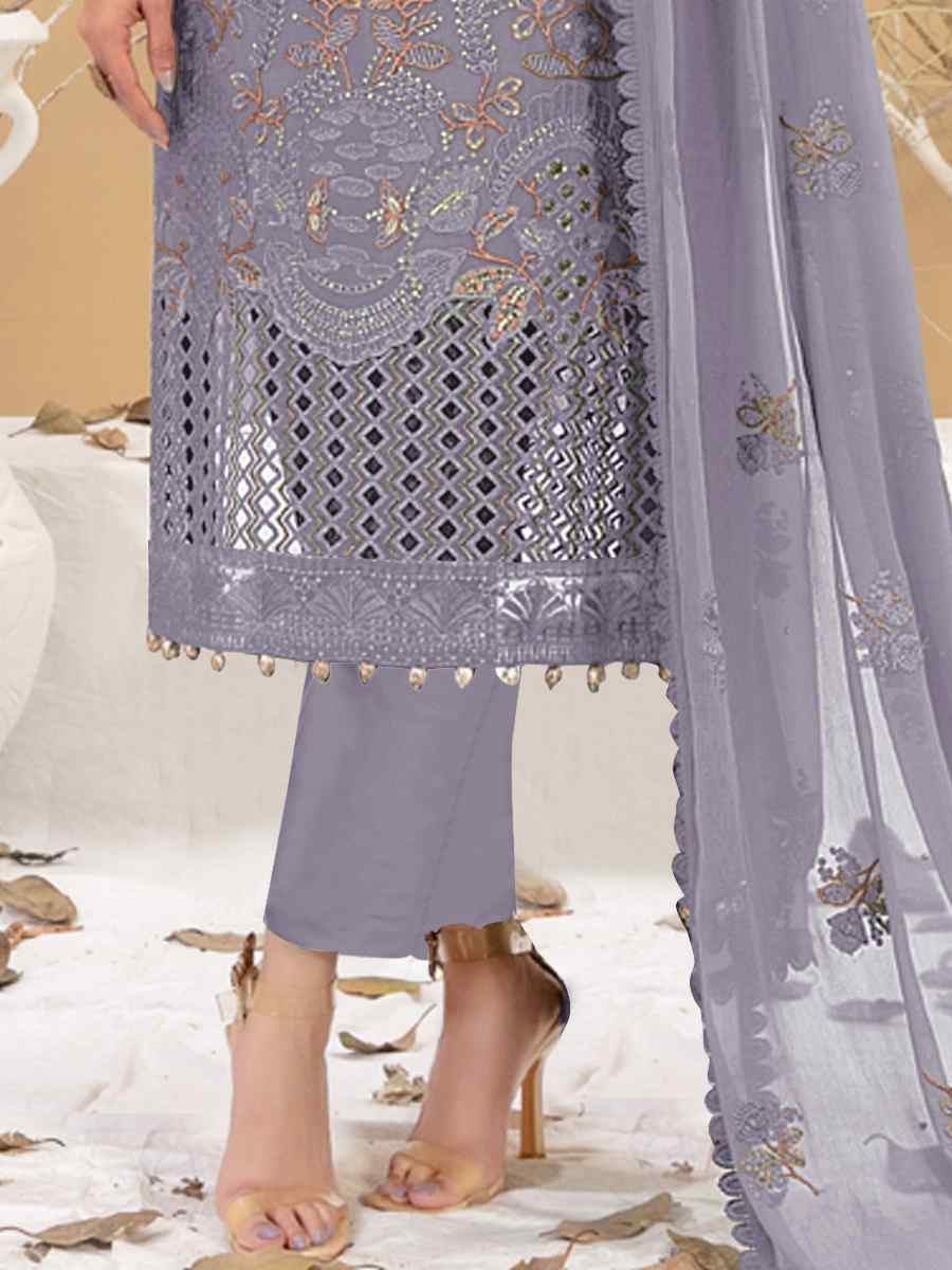 Lavender Faux Georgette Embroidered Festival Casual Pant Salwar Kameez