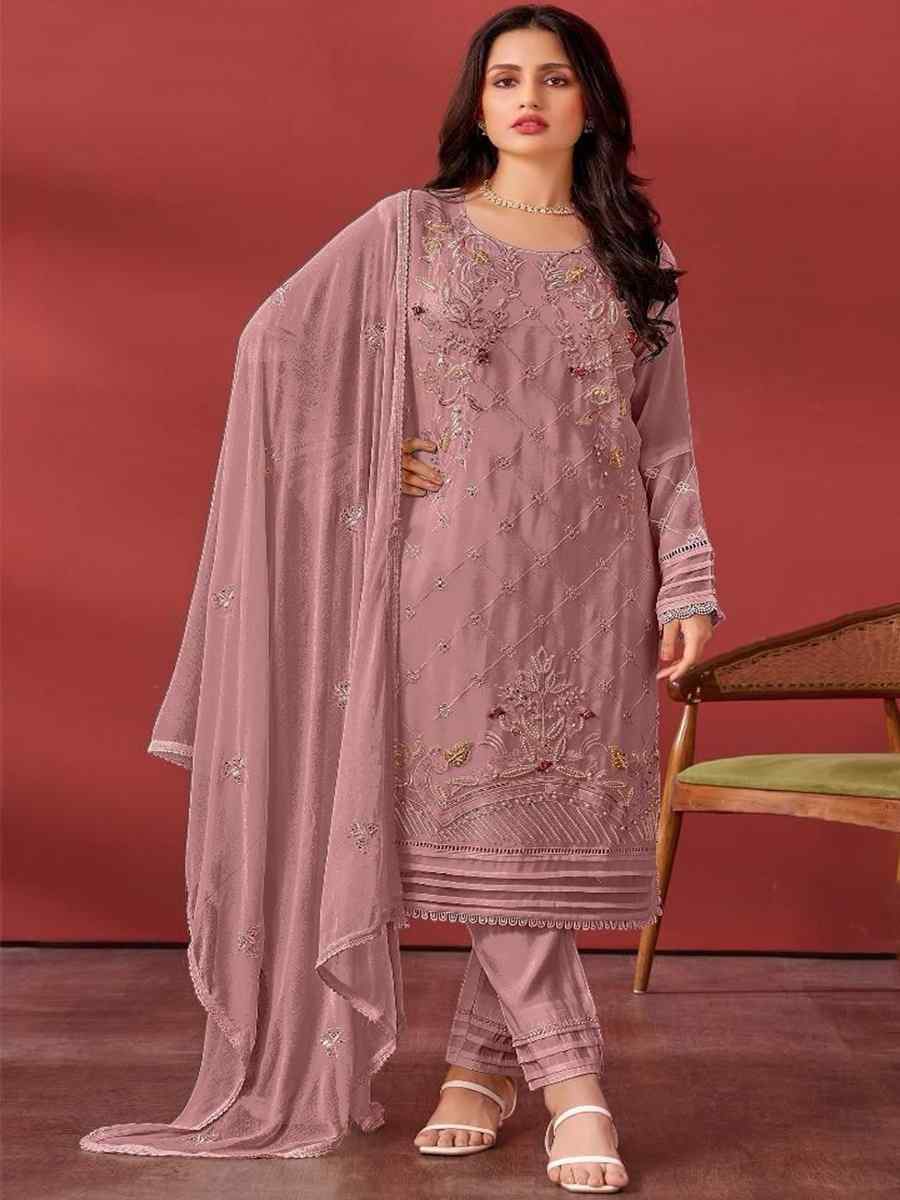 Lavender Faux Georgette Embroidered Festival Casual Pant Salwar Kameez