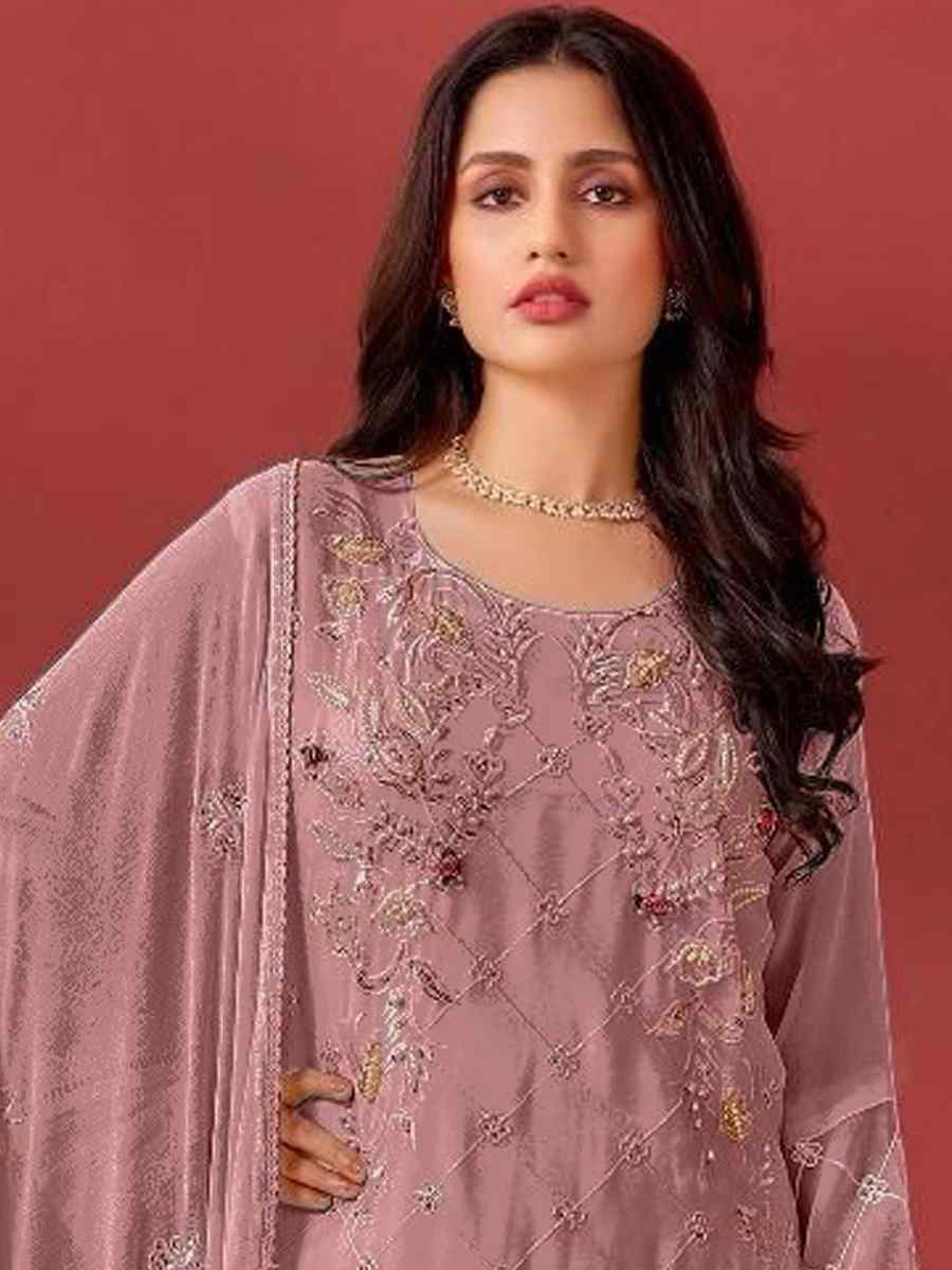 Lavender Faux Georgette Embroidered Festival Casual Pant Salwar Kameez