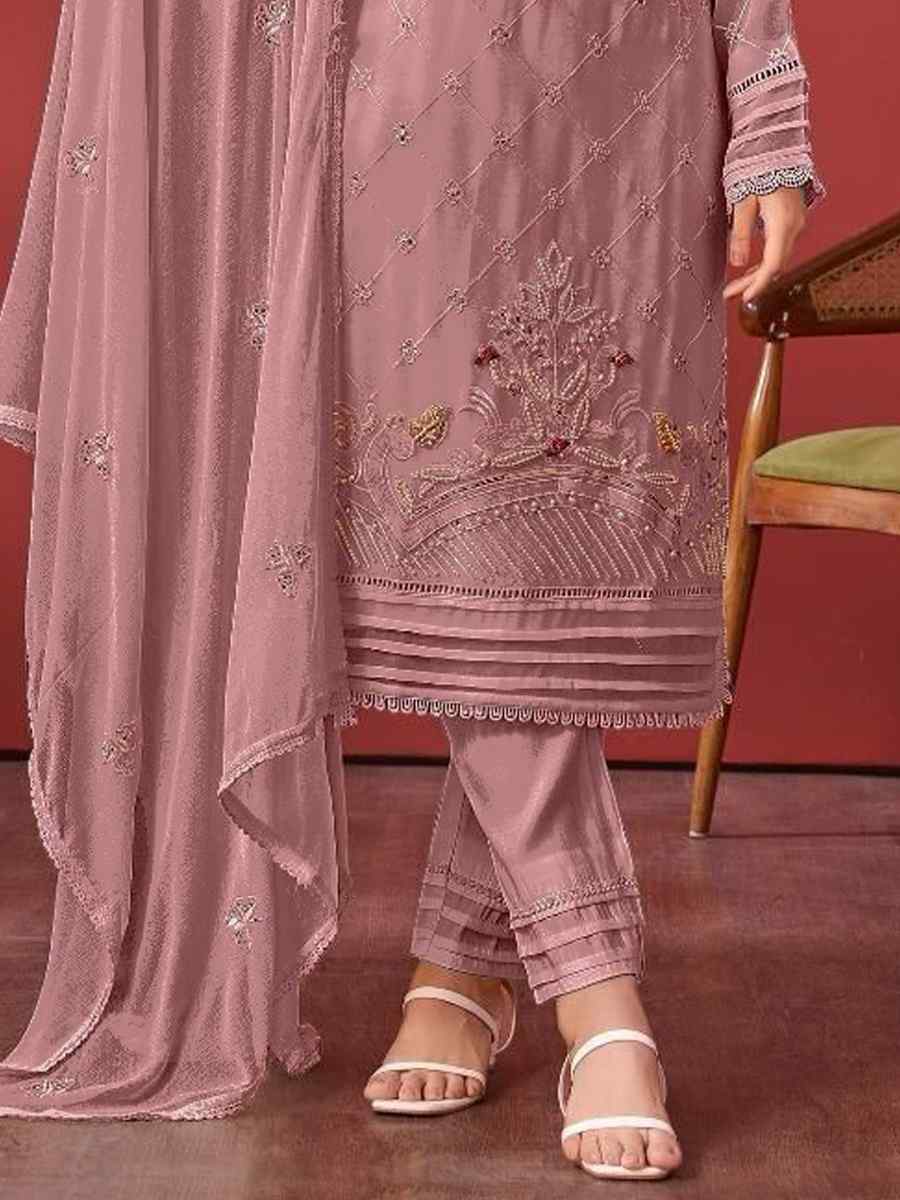 Lavender Faux Georgette Embroidered Festival Casual Pant Salwar Kameez