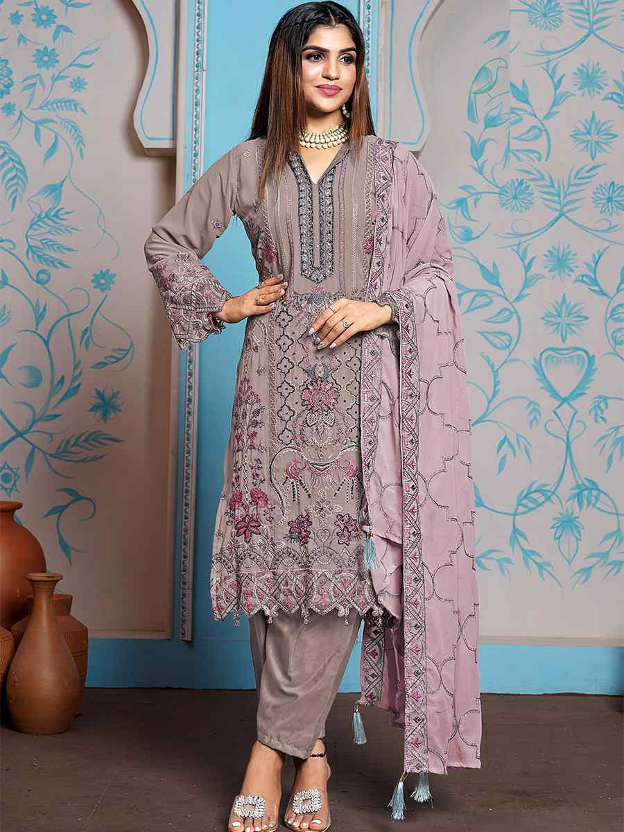 Lavender Faux Georgette Embroidered Festival Casual Pant Salwar Kameez