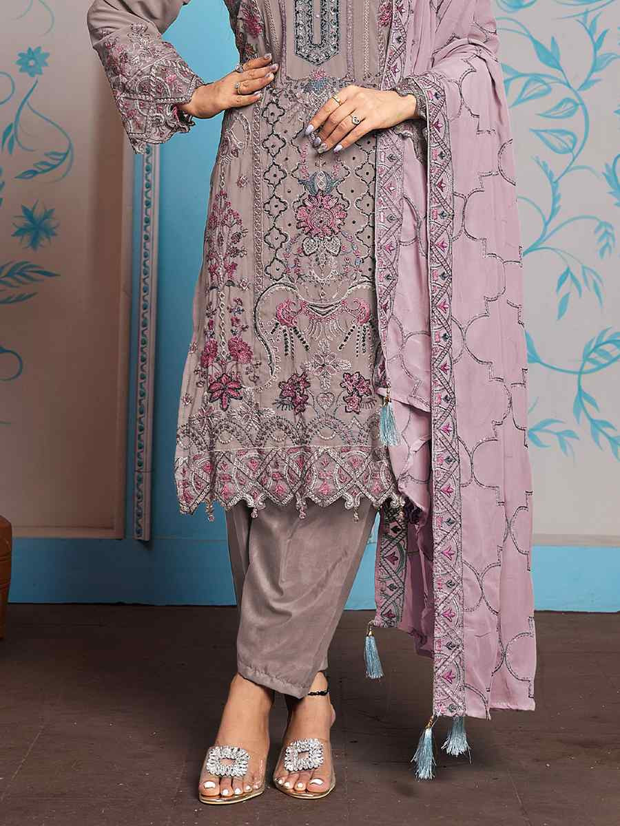 Lavender Faux Georgette Embroidered Festival Casual Pant Salwar Kameez