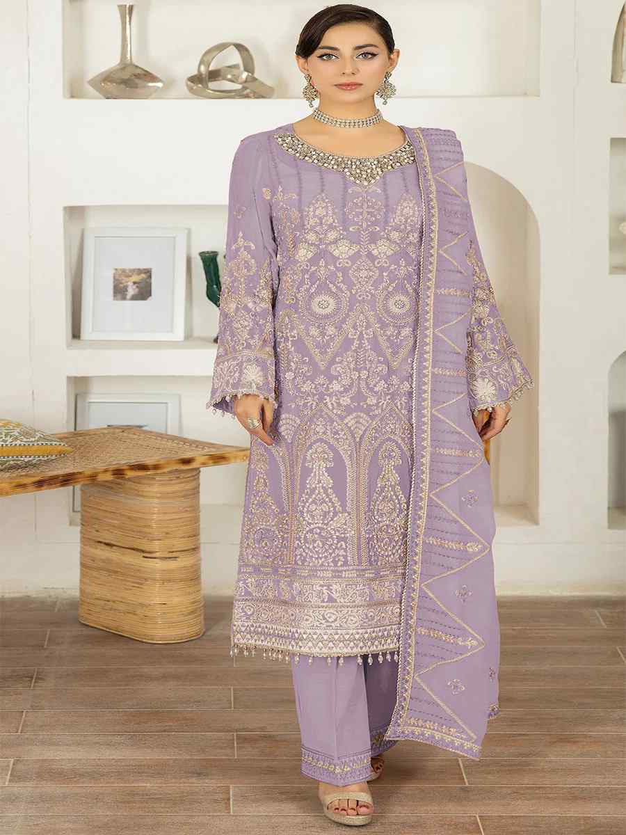 Lavender Faux Georgette Embroidered Festival Mehendi Pant Salwar Kameez