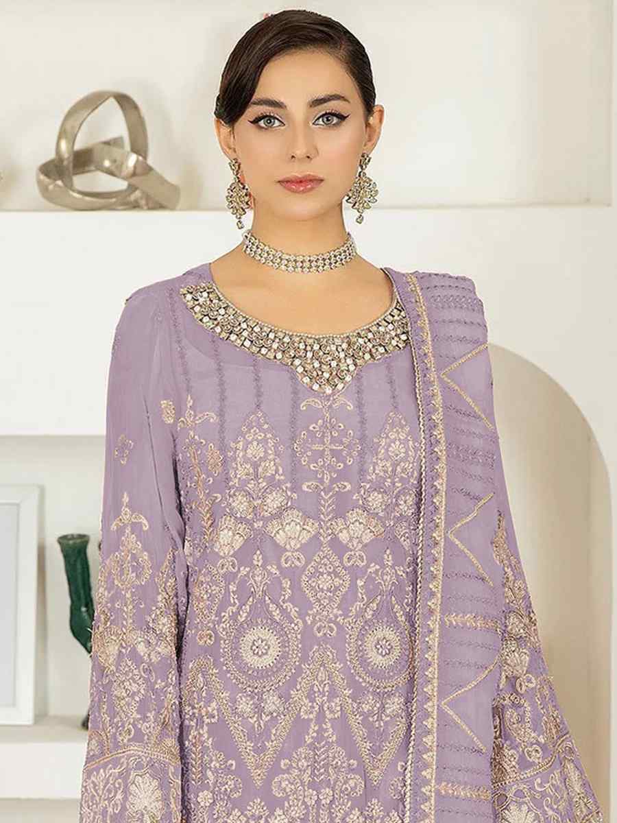 Lavender Faux Georgette Embroidered Festival Mehendi Pant Salwar Kameez