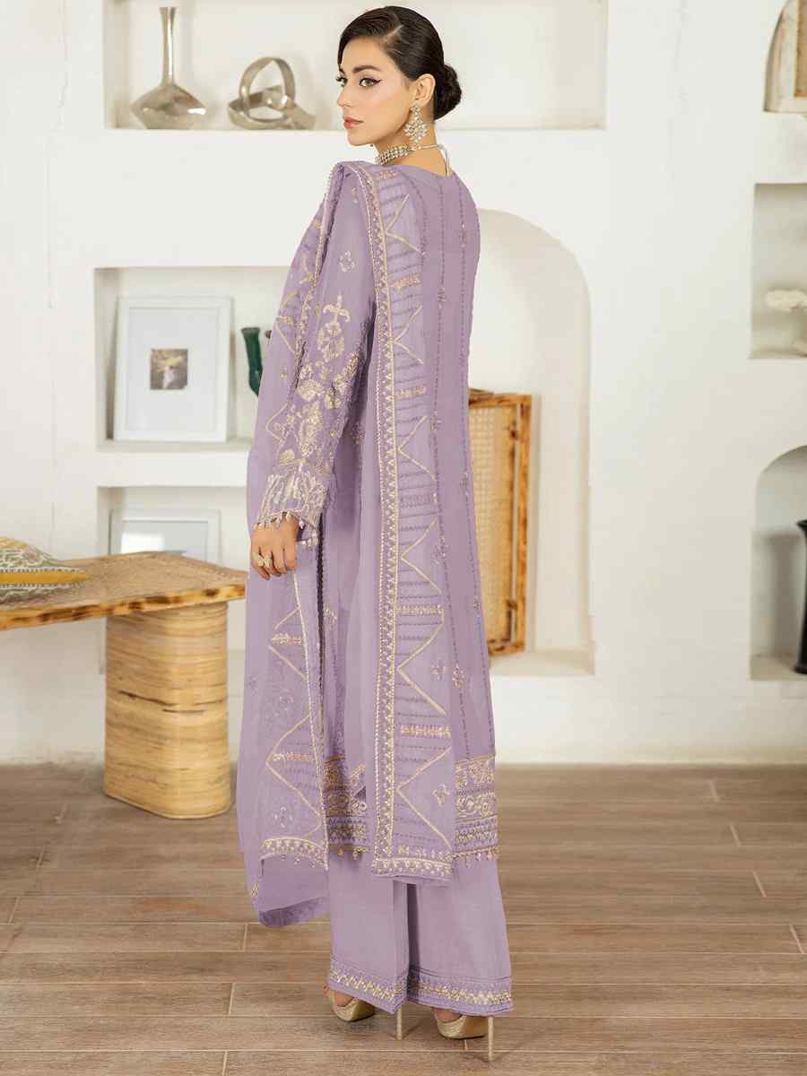 Lavender Faux Georgette Embroidered Festival Mehendi Pant Salwar Kameez