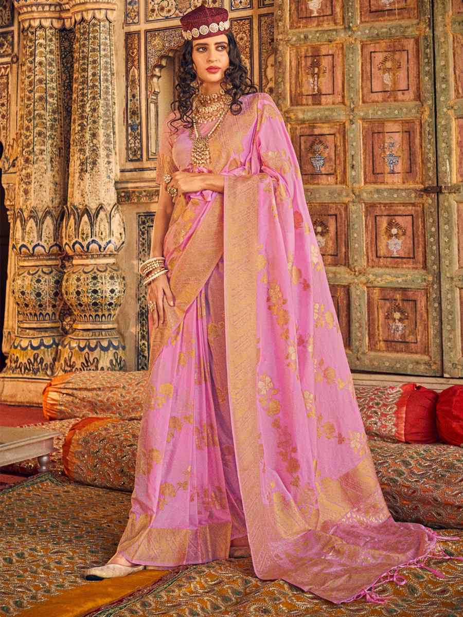 Lavender Georgette Silk Handwoven Festival Wedding Heavy Border Saree