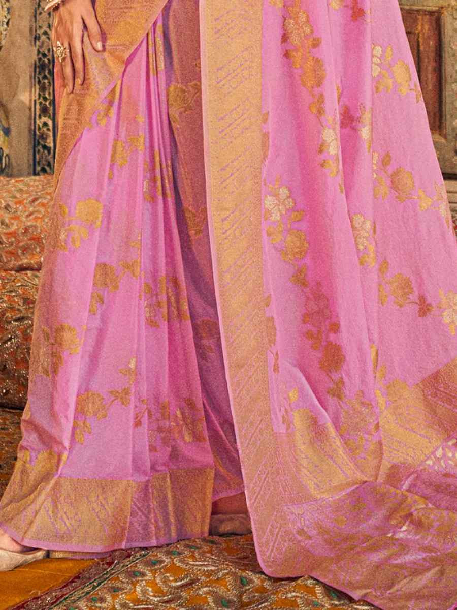 Lavender Georgette Silk Handwoven Festival Wedding Heavy Border Saree