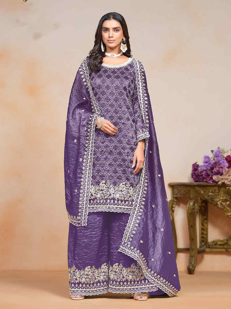 Lavender Gold Crush Embroidered Festival Wedding Palazzo Pant Salwar Kameez