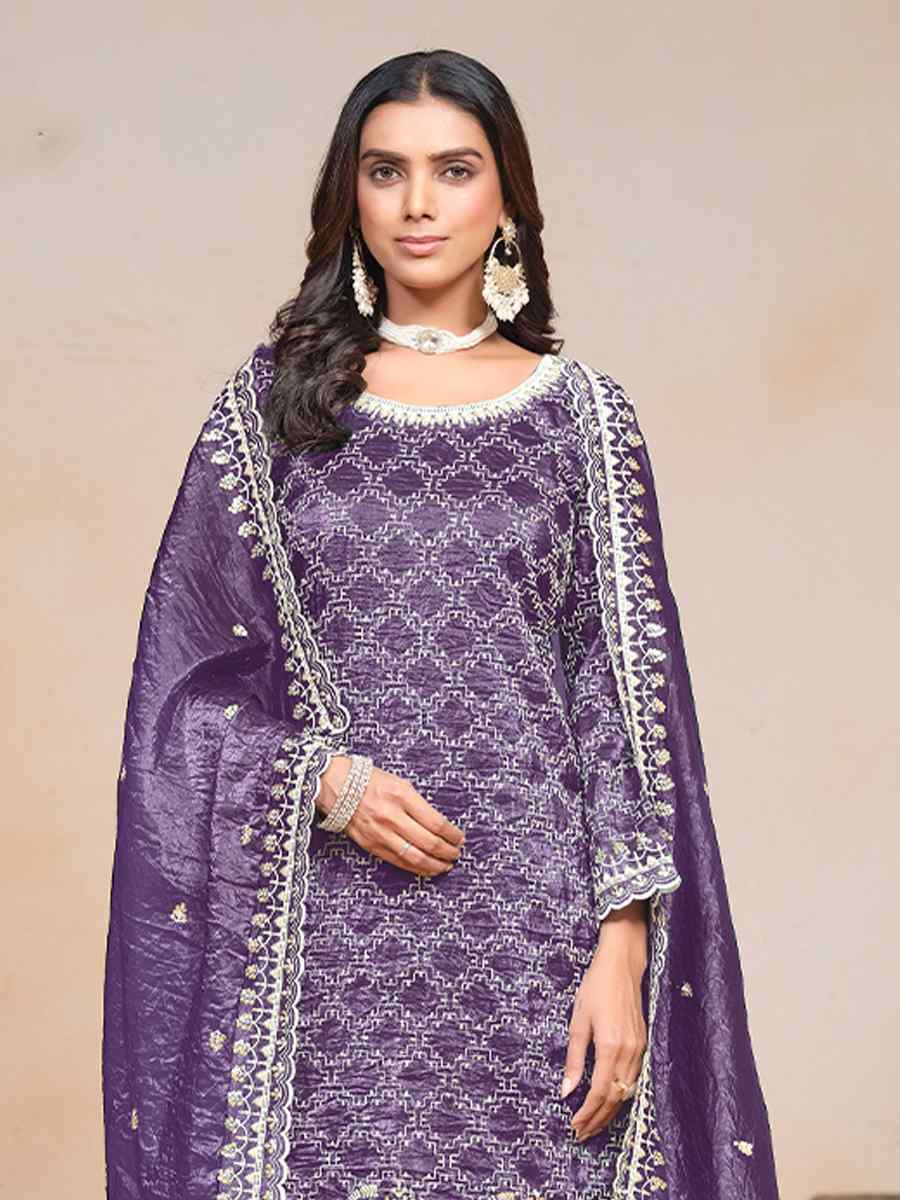 Lavender Gold Crush Embroidered Festival Wedding Palazzo Pant Salwar Kameez