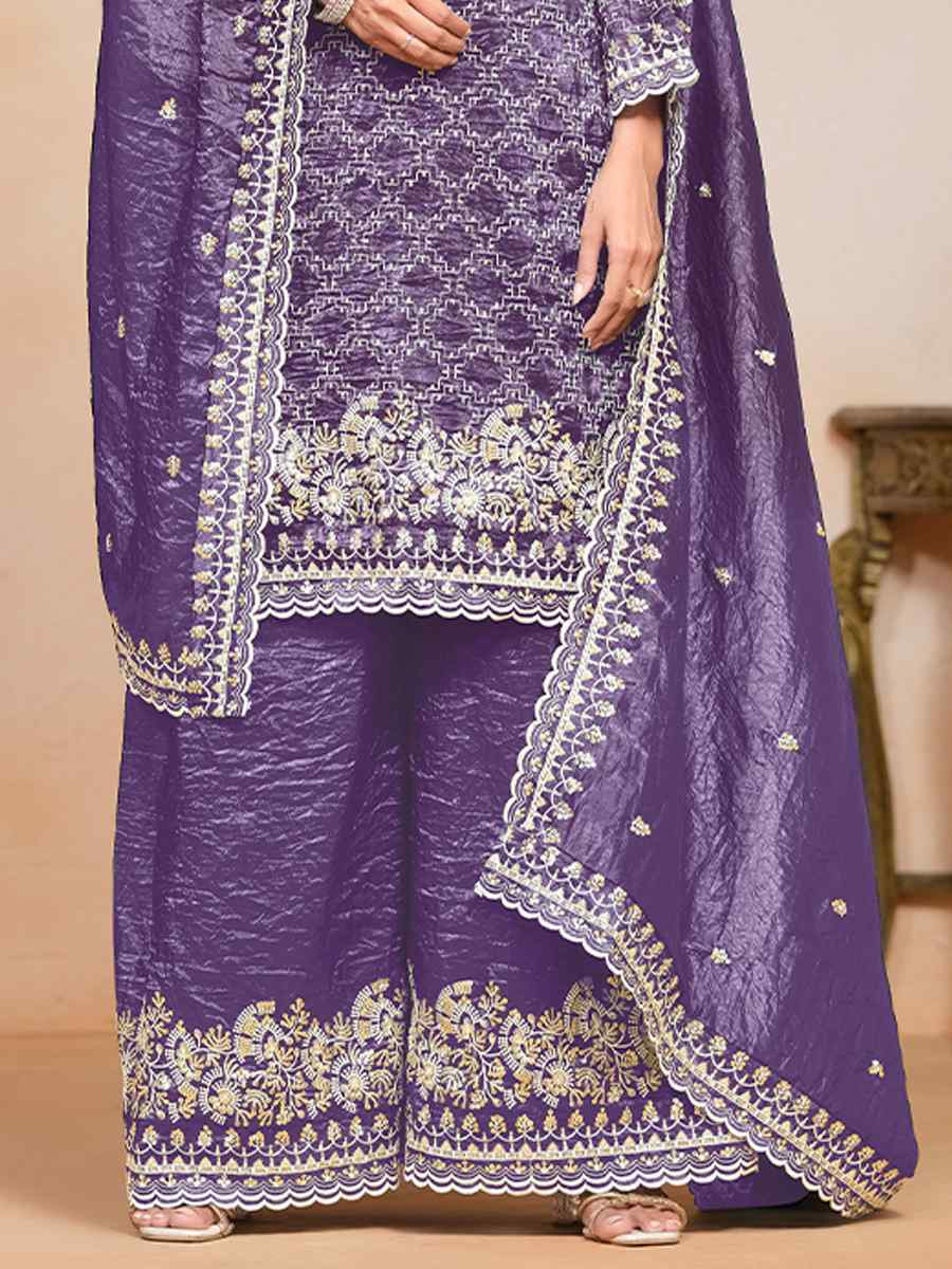 Lavender Gold Crush Embroidered Festival Wedding Palazzo Pant Salwar Kameez