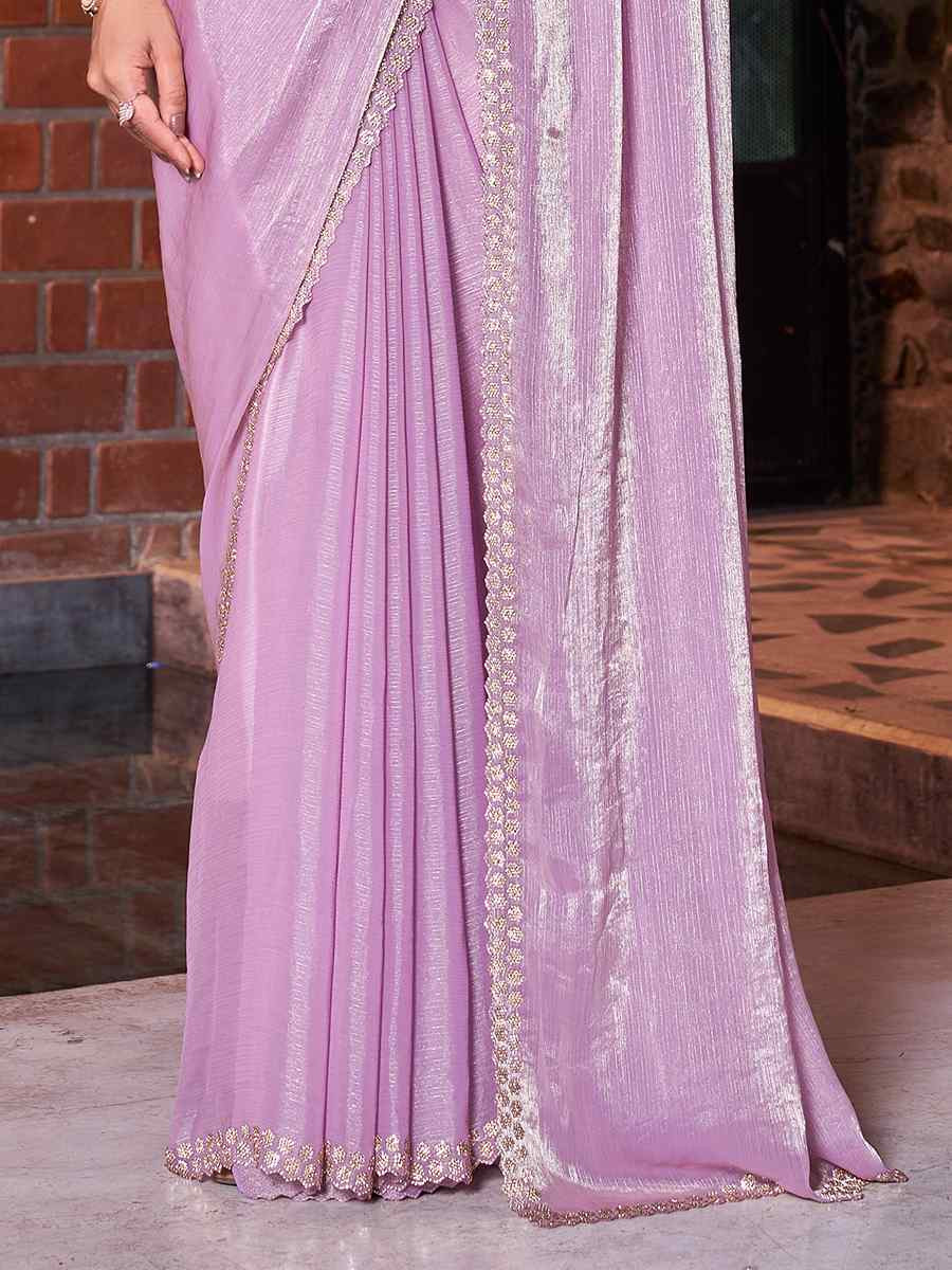 Lavender Golden Crush Silk  Handwoven Festival Wedding Heavy Border Saree