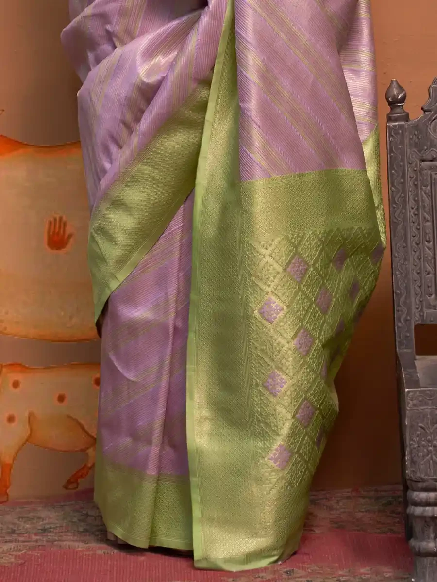 Lavender Handloom Linen Handwoven Festival Wedding Heavy Border Saree