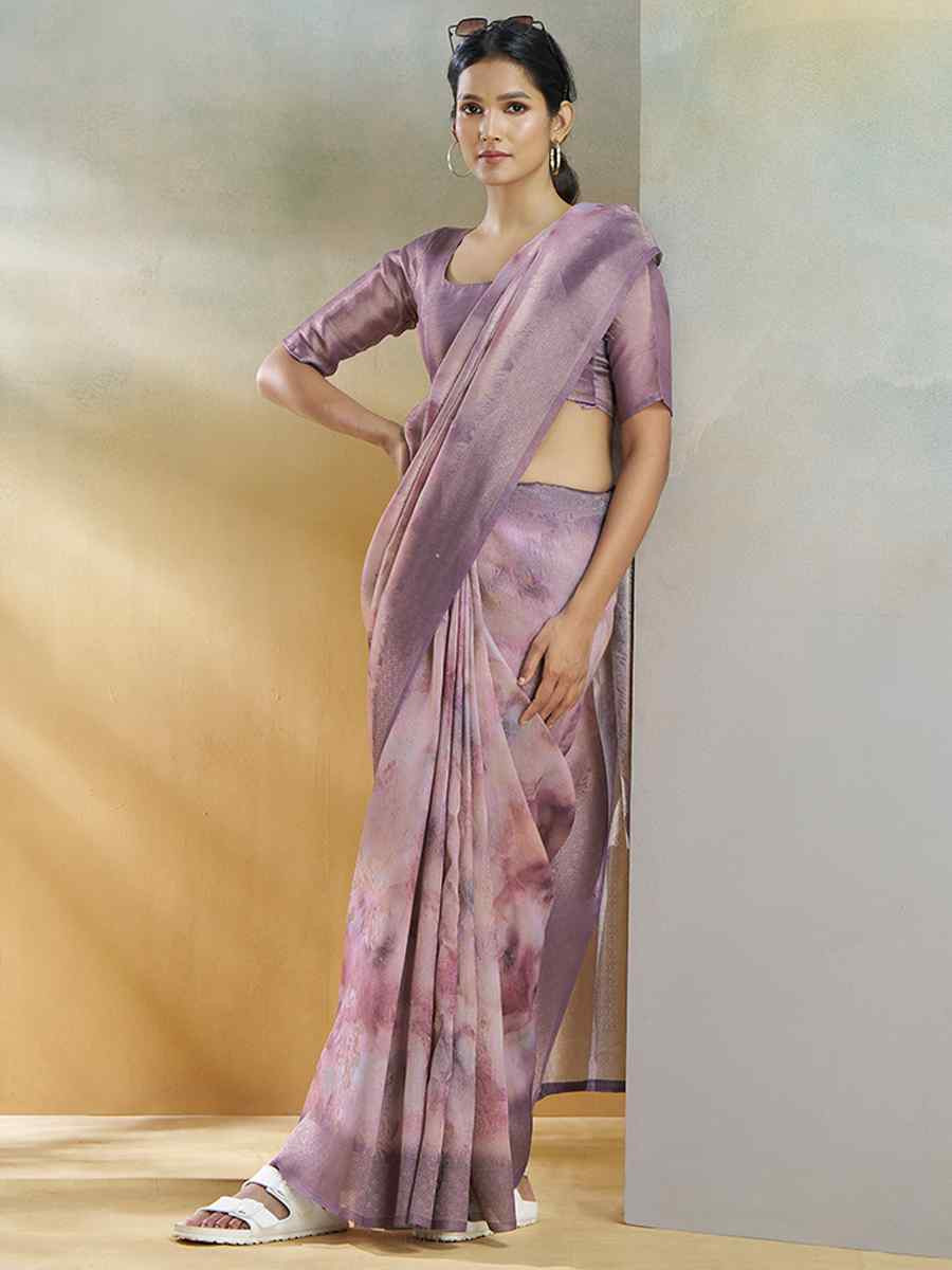 Lavender Handloom Silk Handwoven Festival Wedding Heavy Border Saree