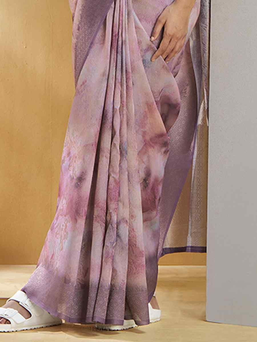 Lavender Handloom Silk Handwoven Festival Wedding Heavy Border Saree