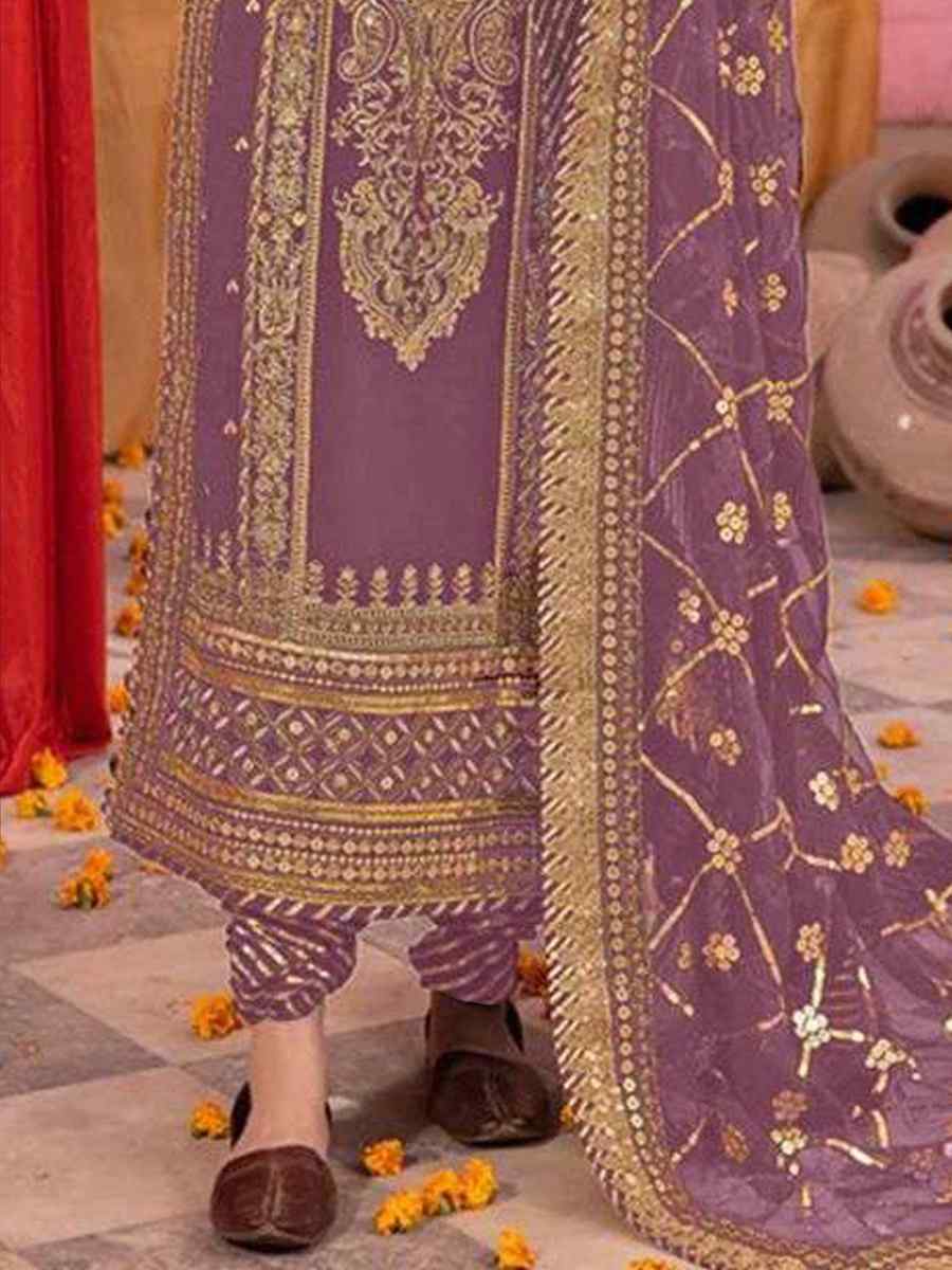 Lavender Heavy Faux Georgette Embroidered Festival Mehendi Pant Salwar Kameez