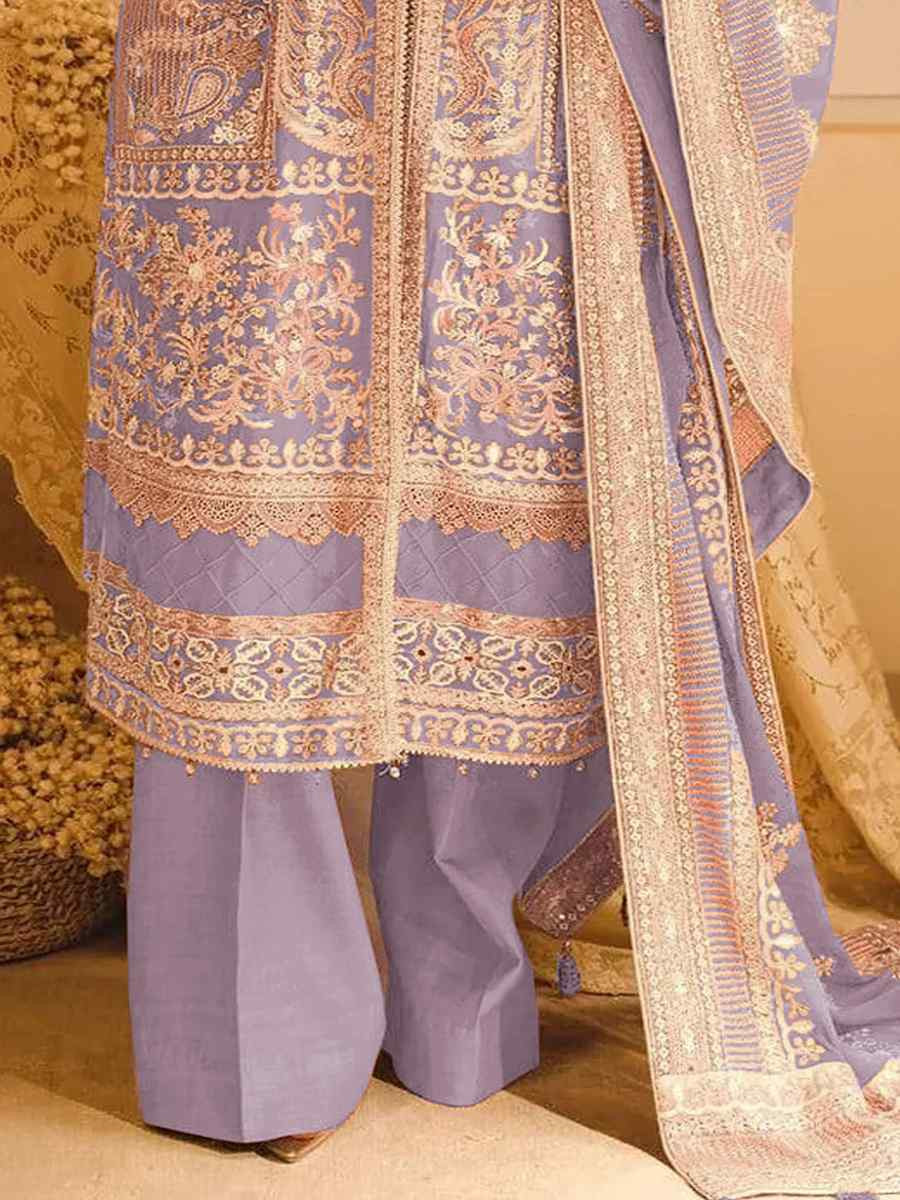 Lavender Heavy Faux Georgette Embroidered Festival Wedding Pant Salwar Kameez