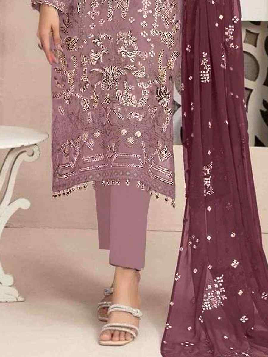 Lavender Heavy Faux Georgette Embroidered Festival Wedding Pant Salwar Kameez