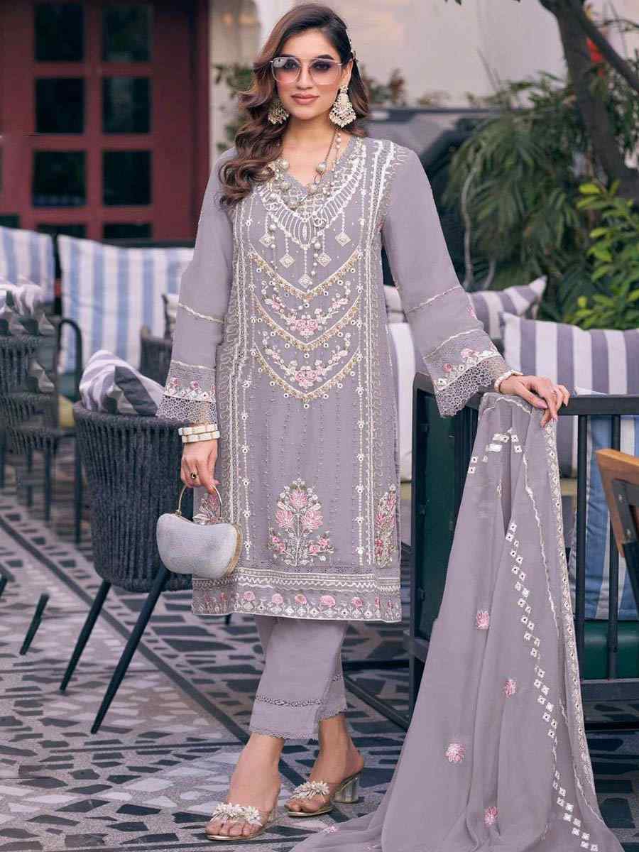 Lavender Heavy Fuax Georgette Embroidered Festival Wedding Pant Salwar Kameez