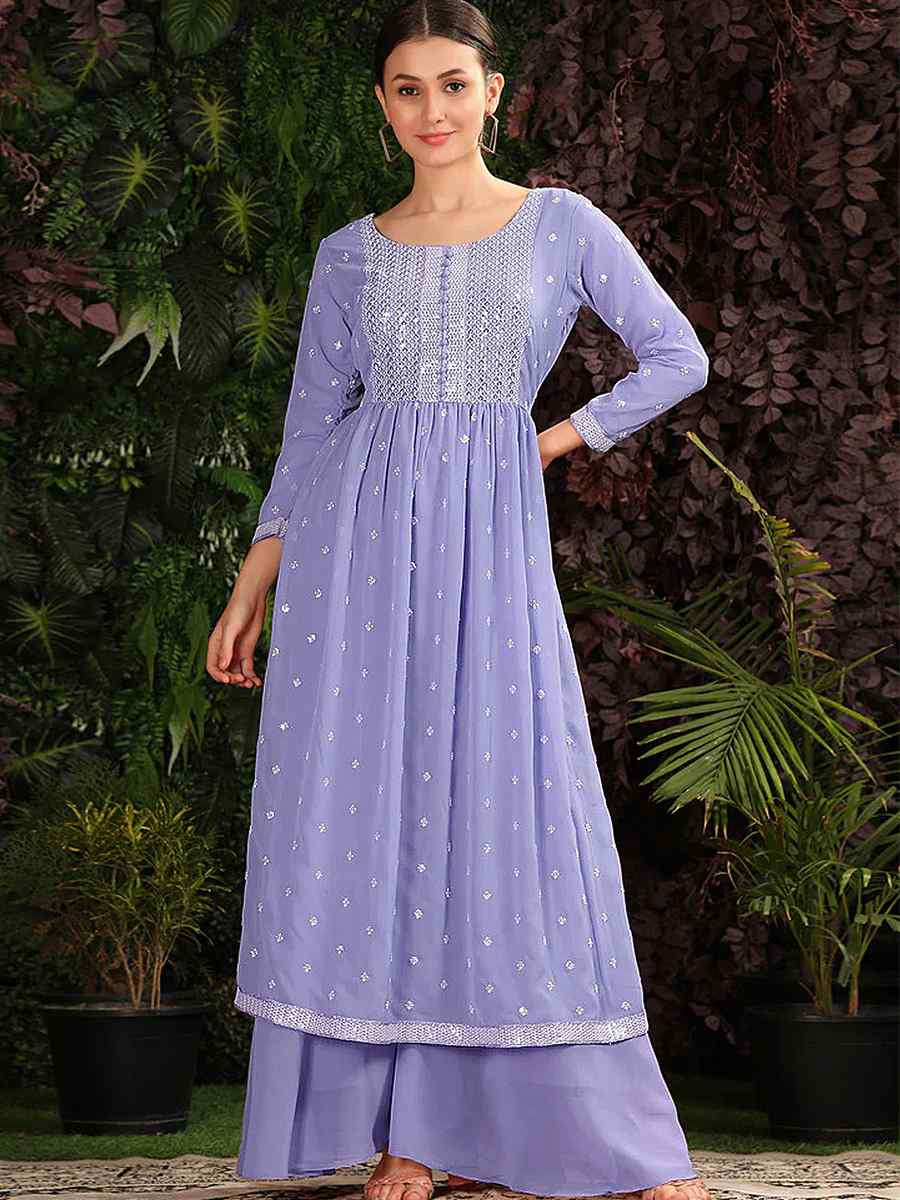 Lavender Heavy Georgette Embroidered Festival Casual Ready Anarkali Salwar Kameez