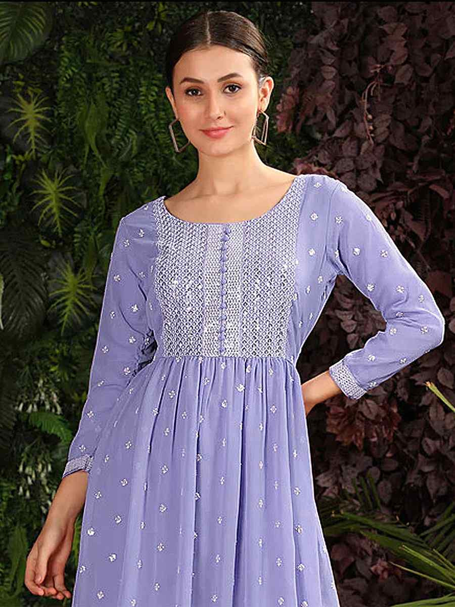 Lavender Heavy Georgette Embroidered Festival Casual Ready Anarkali Salwar Kameez