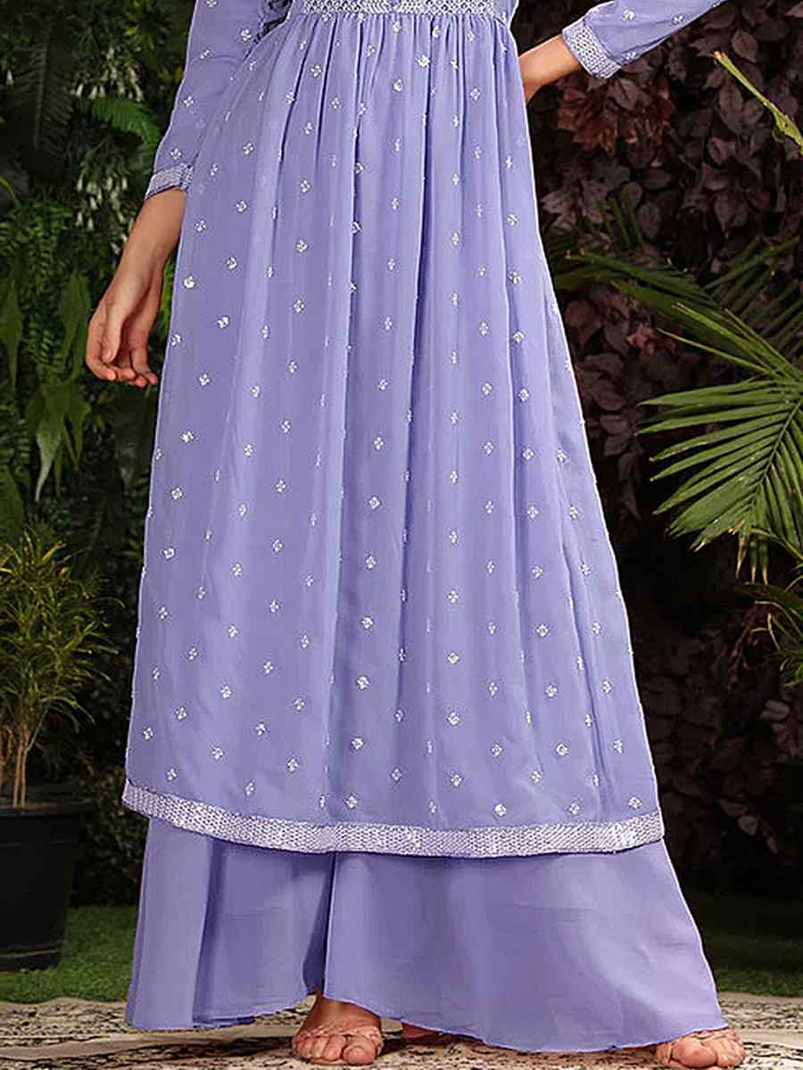 Lavender Heavy Georgette Embroidered Festival Casual Ready Anarkali Salwar Kameez