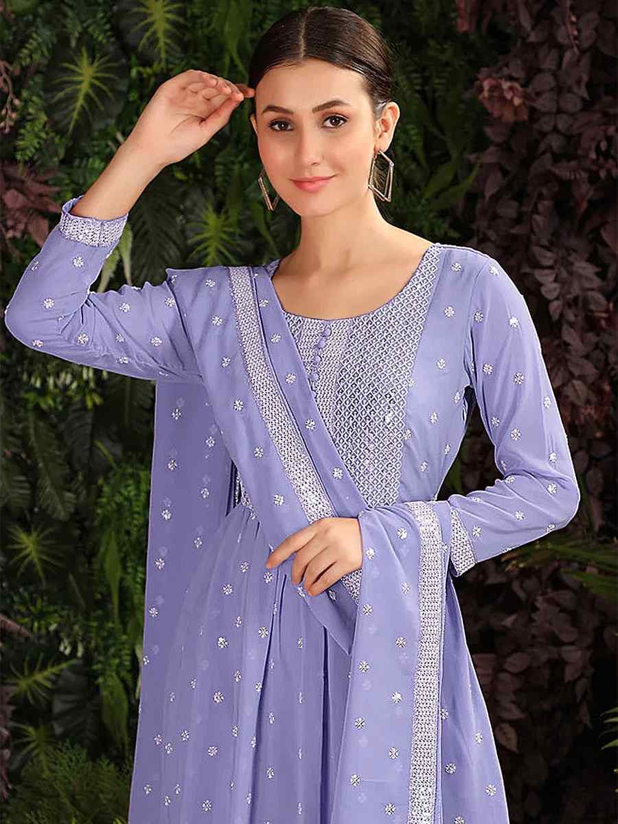 Lavender Heavy Georgette Embroidered Festival Casual Ready Anarkali Salwar Kameez