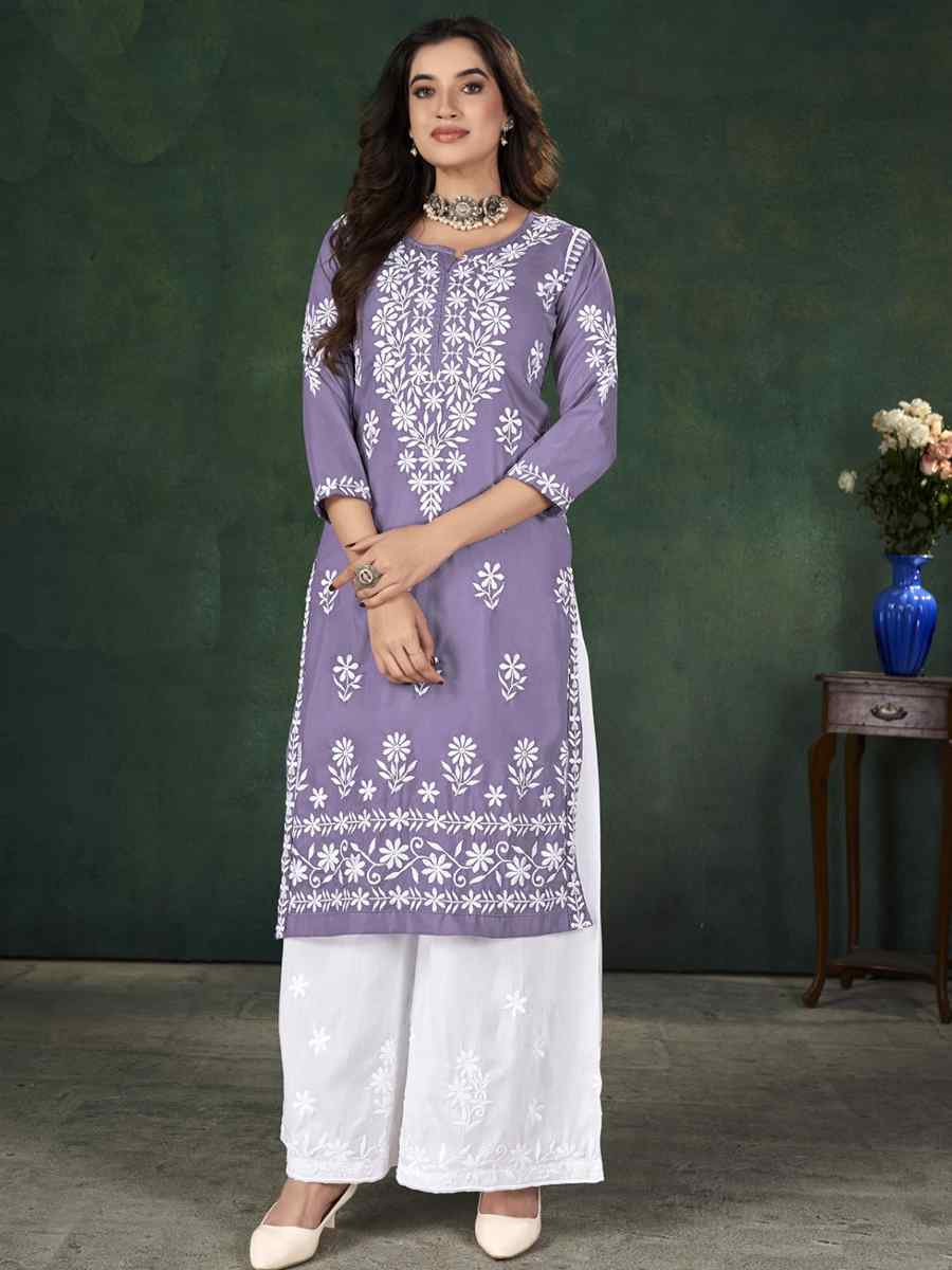 Lavender Heavy Muslin Handwoven Festival Casual Ready Palazzo Pant Salwar Kameez