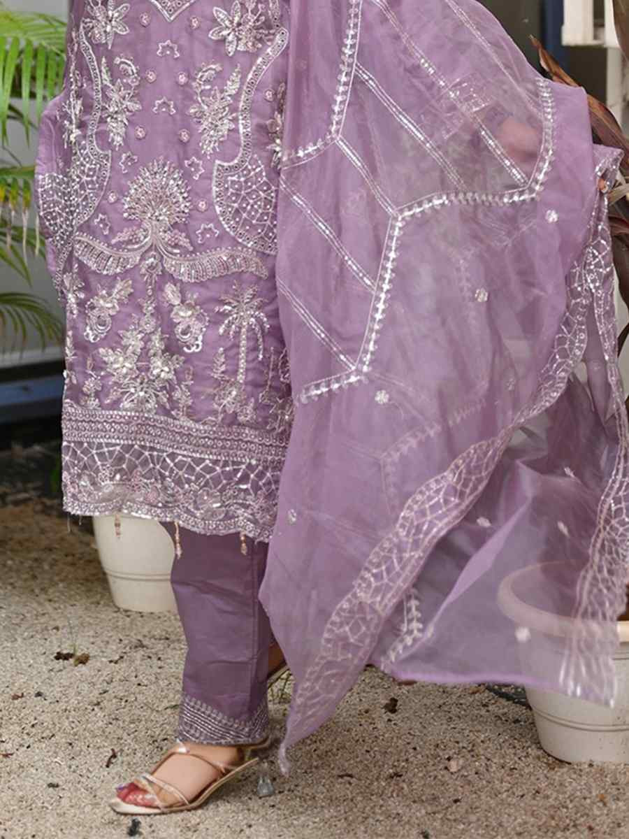 Lavender Heavy Organza Embroidered Festival Wedding Pant Ready Salwar Kameez