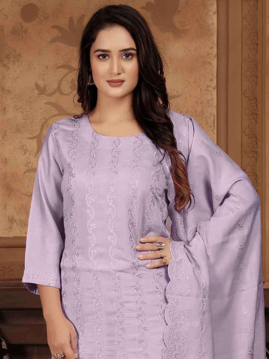 Lavender Heavy Peri Chanderi Embroidered Festival Casual Ready Pant Salwar Kameez