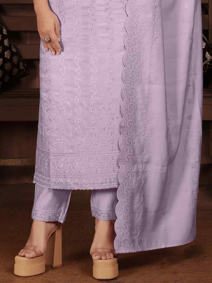 Lavender Heavy Peri Chanderi Embroidered Festival Casual Ready Pant Salwar Kameez