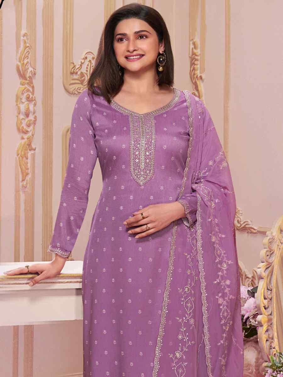 Lavender Heavy Silk Embroidered Festival Mehendi Pant Salwar Kameez