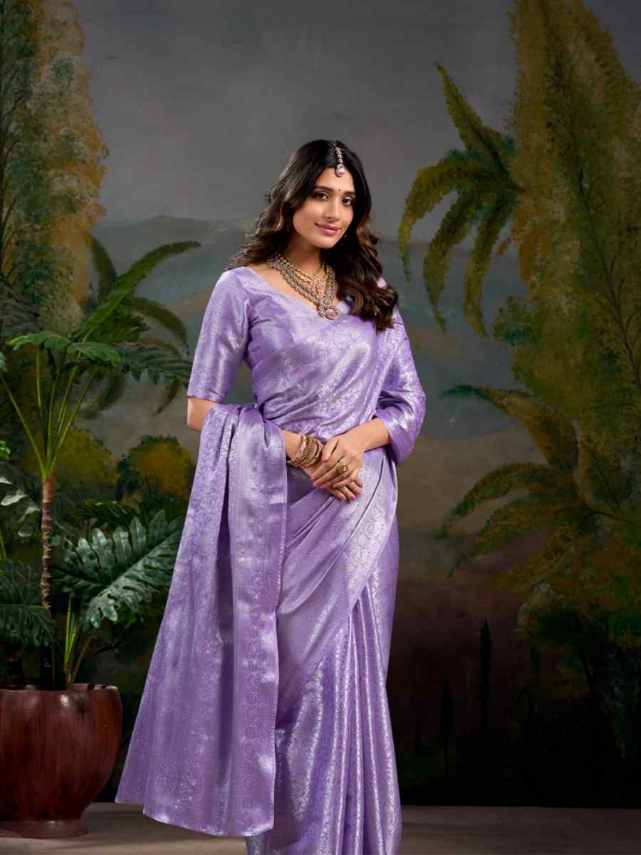 Lavender Kanjivaram Handwoven Festival Wedding Heavy Border Saree