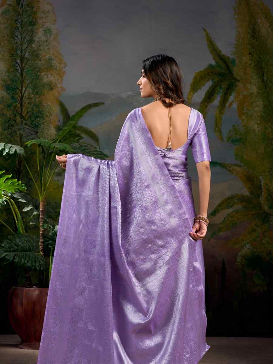 Lavender Kanjivaram Handwoven Festival Wedding Heavy Border Saree