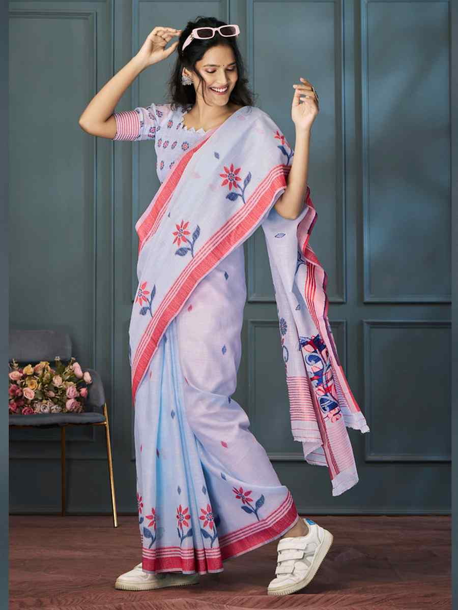 Lavender Linen Handwoven Festival Casual Classic Style Saree