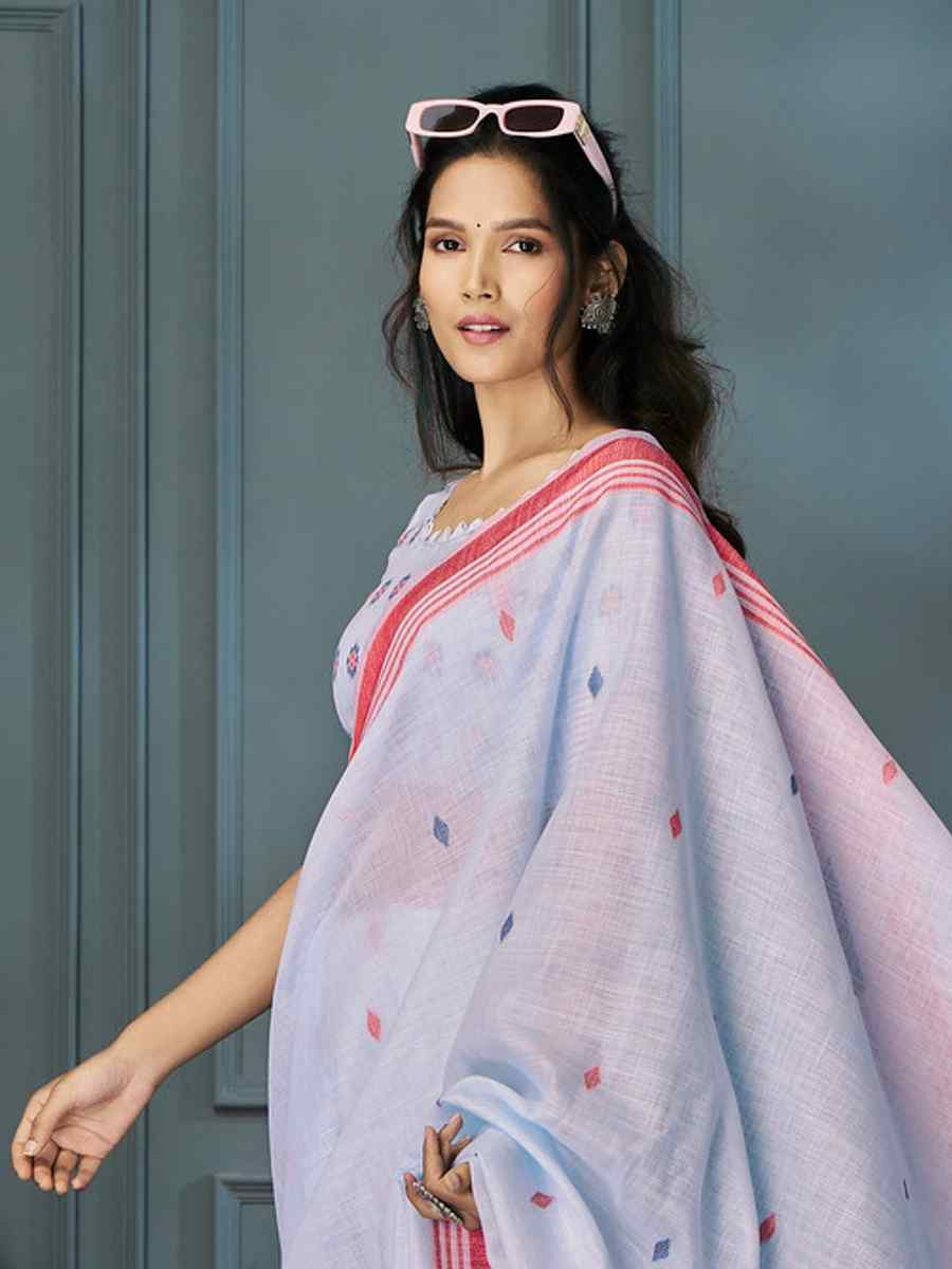 Lavender Linen Handwoven Festival Casual Classic Style Saree